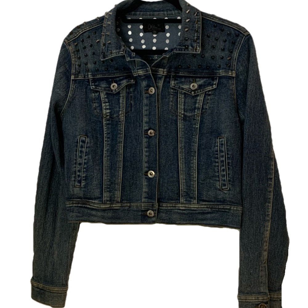 Blue Denim Jacket With Spikes on Shoulders